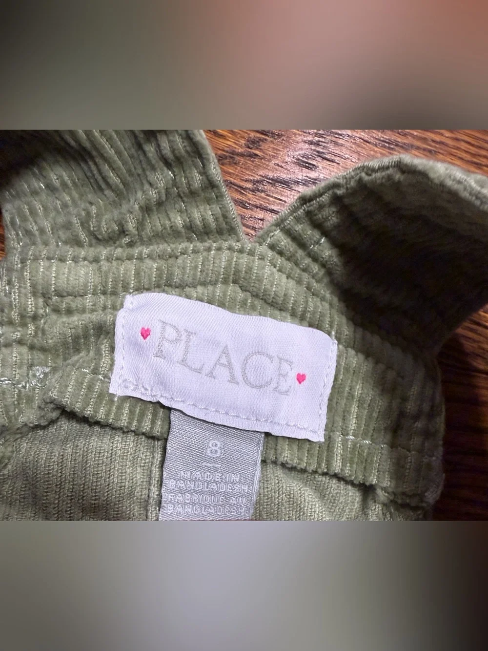 The Children’s Place Girls Matcha Green Corduroy Button-Up Overall Dress Size 8